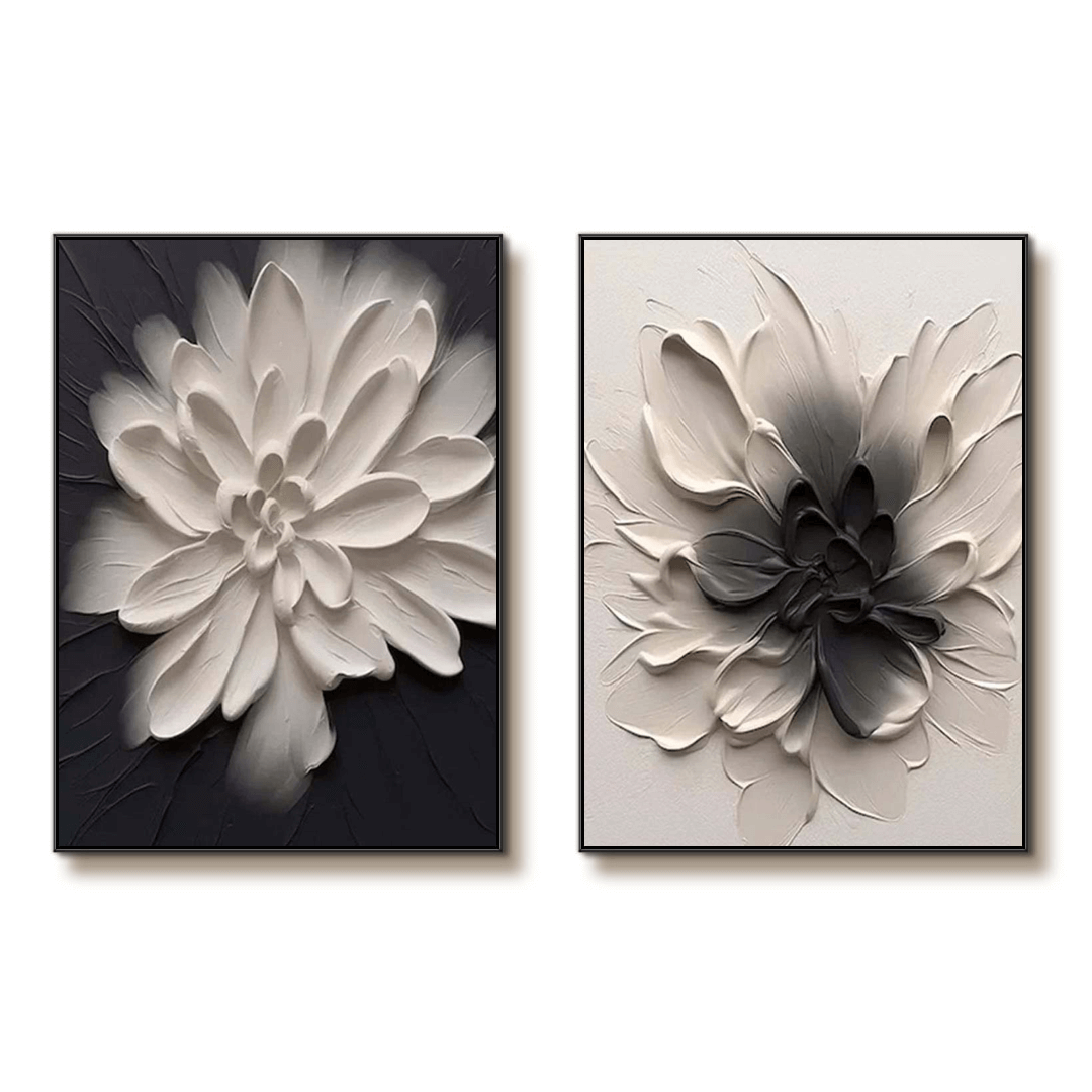 Floral Shadows - Textured Floral Wall Art in Black and White