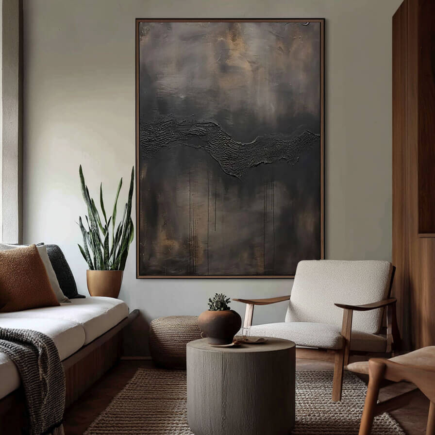 Ash Vein - Black Textured Abstract Canvas
