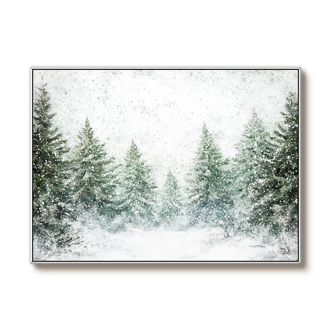 Snow Covered Pine Trees - Large Green and White Wall Art