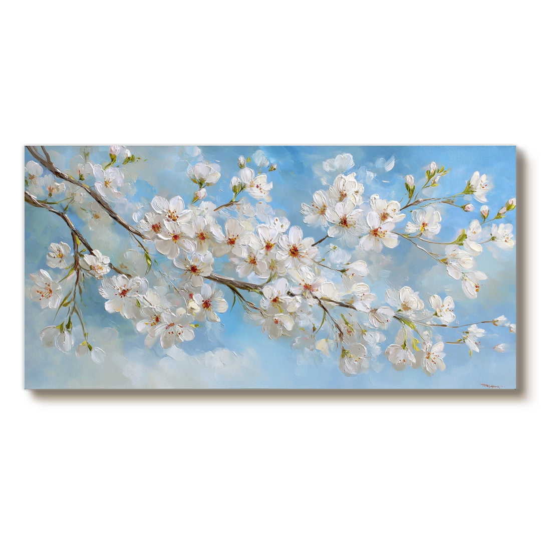 Vitality on the Branch - Large Horizontal Cherry Blossom Branch Wall Art