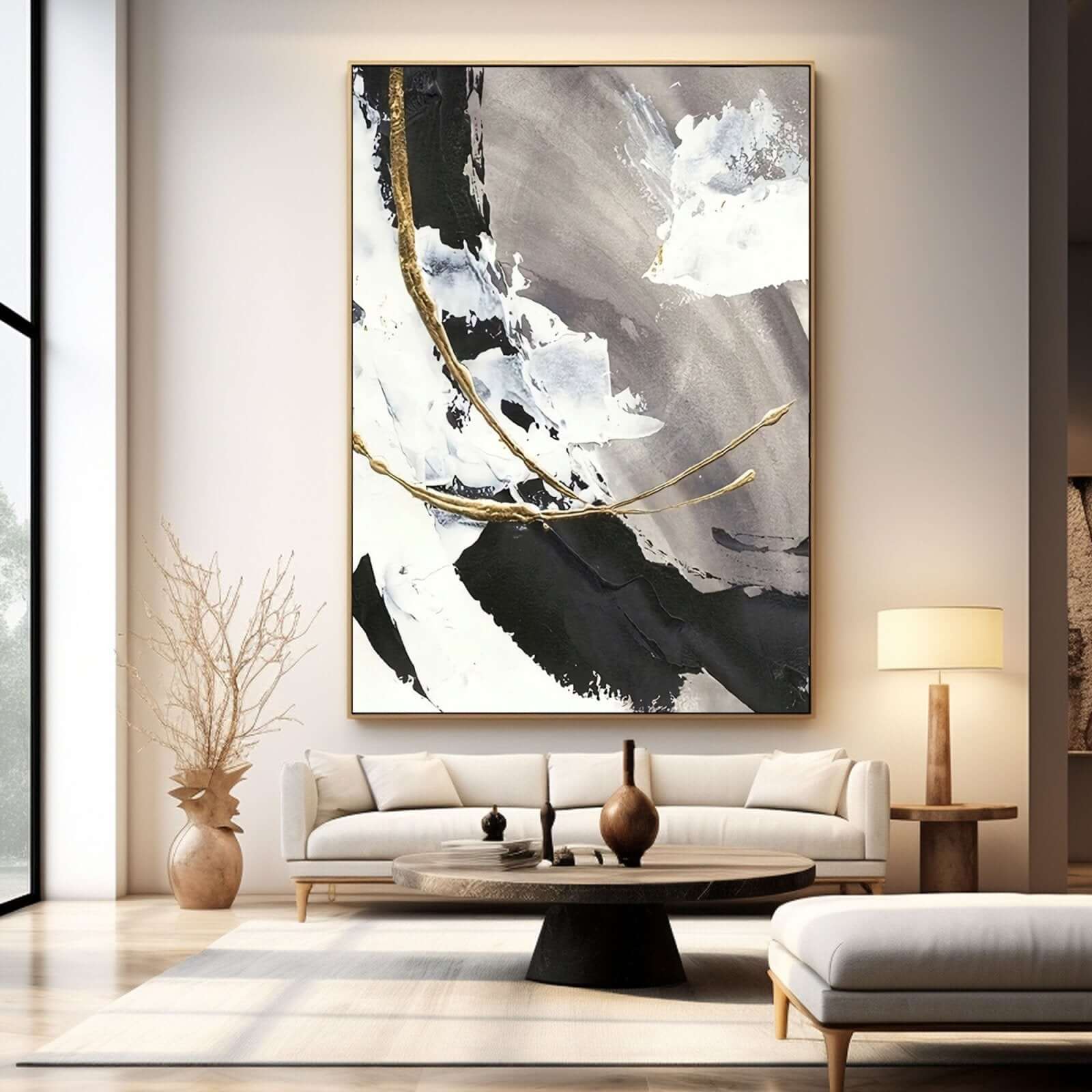 Gilded Motion - Black and Gold Abstract Canvas Wall Art