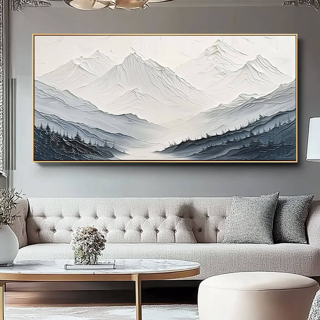 Beneath Still Peaks - Textured Mountain Landscape Painting