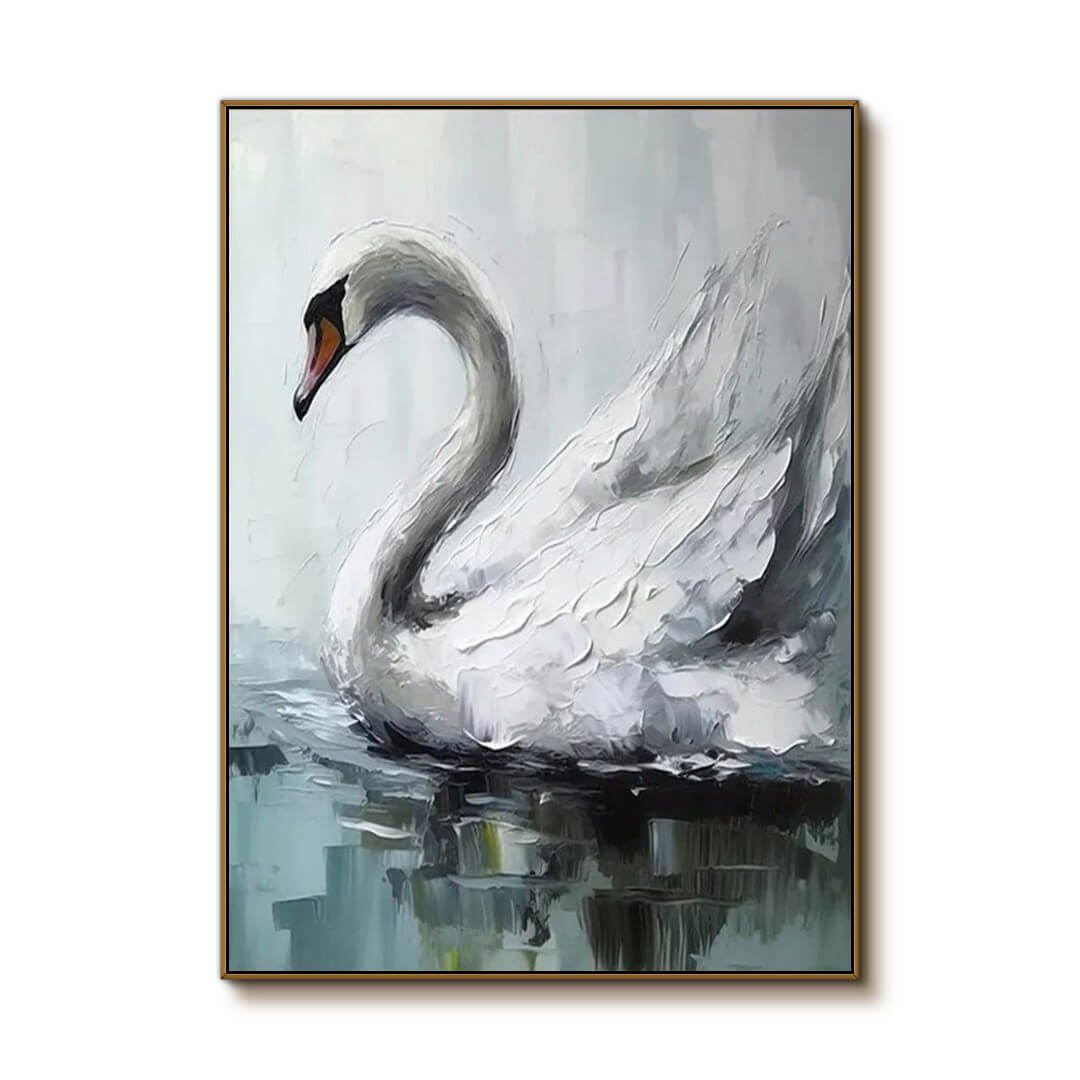 Swan on Water - Large Swan Oil Painting on Canvas