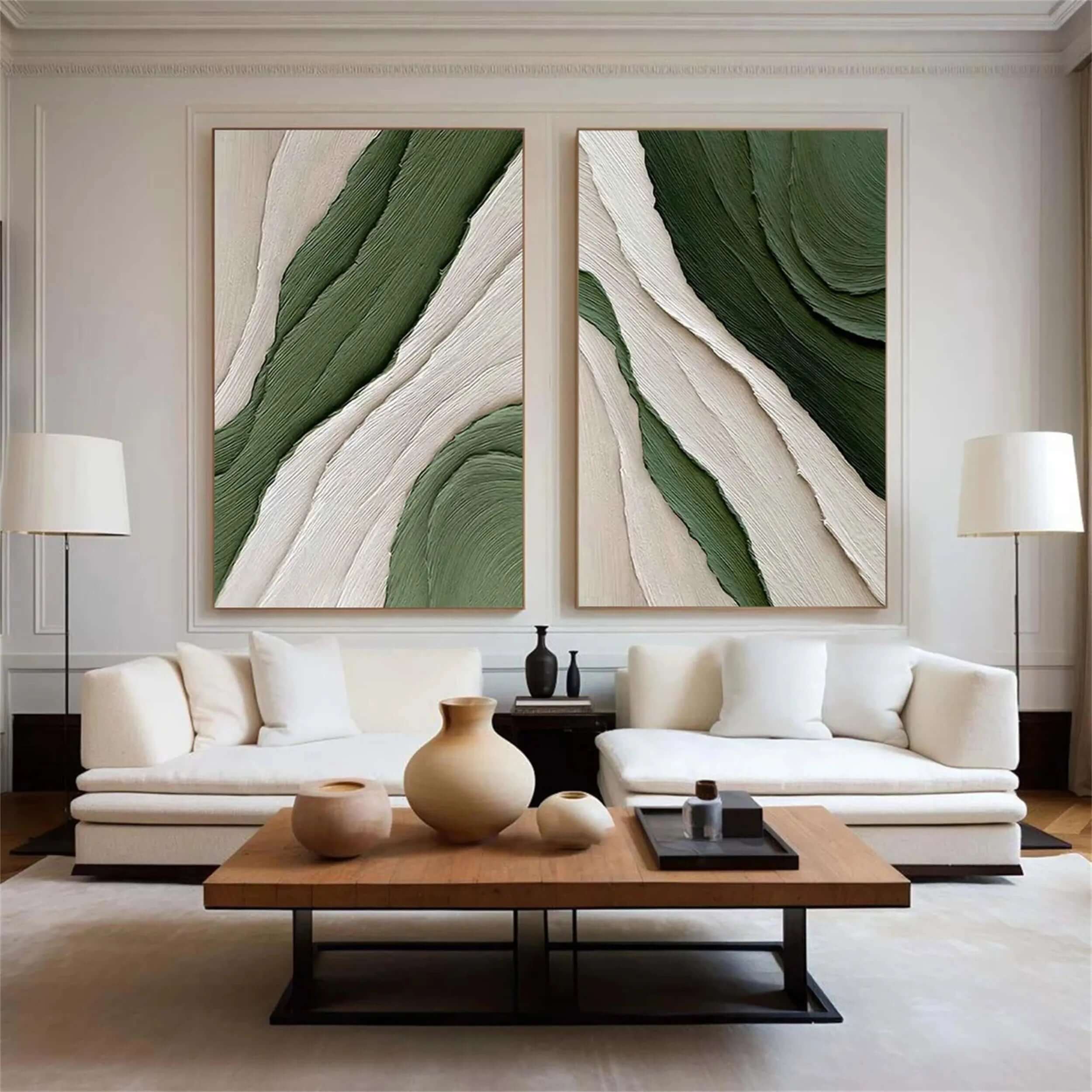 Tundra Texture - Green and Beige Abstract Texture Wall Art Set of 2