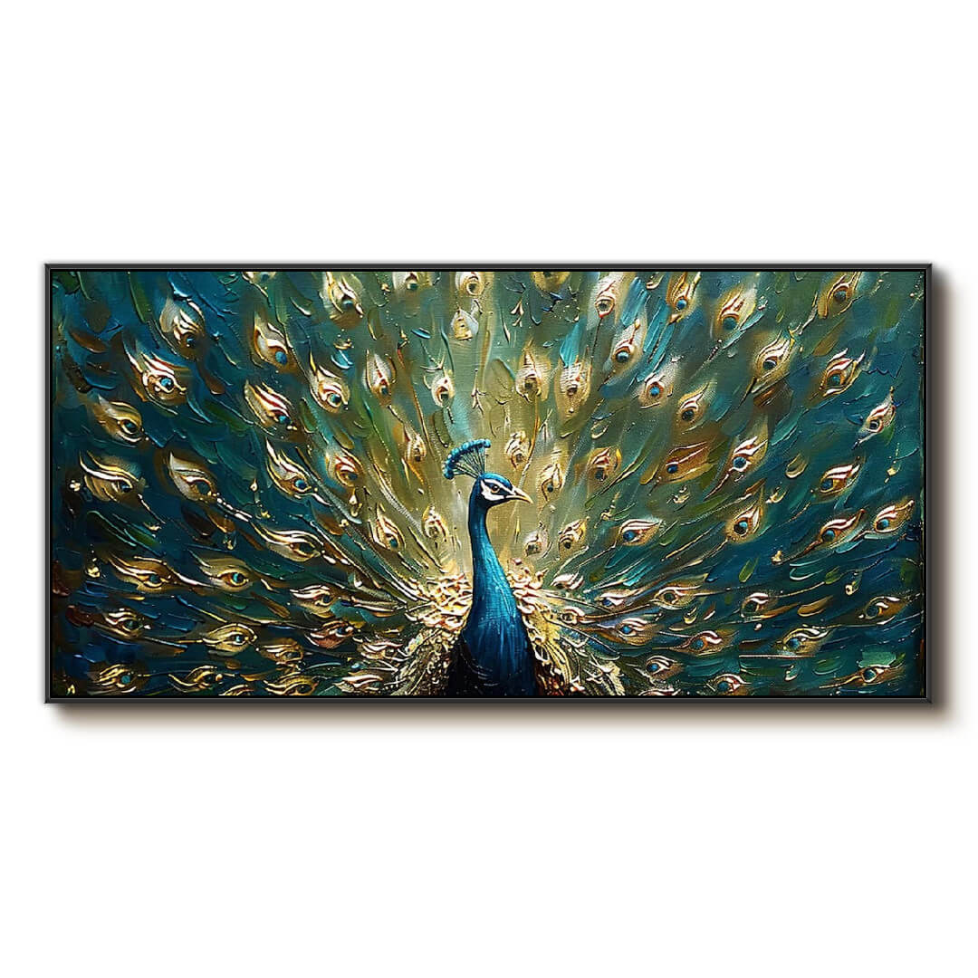 Peacock in Bloom - Textured Animal Canvas Art