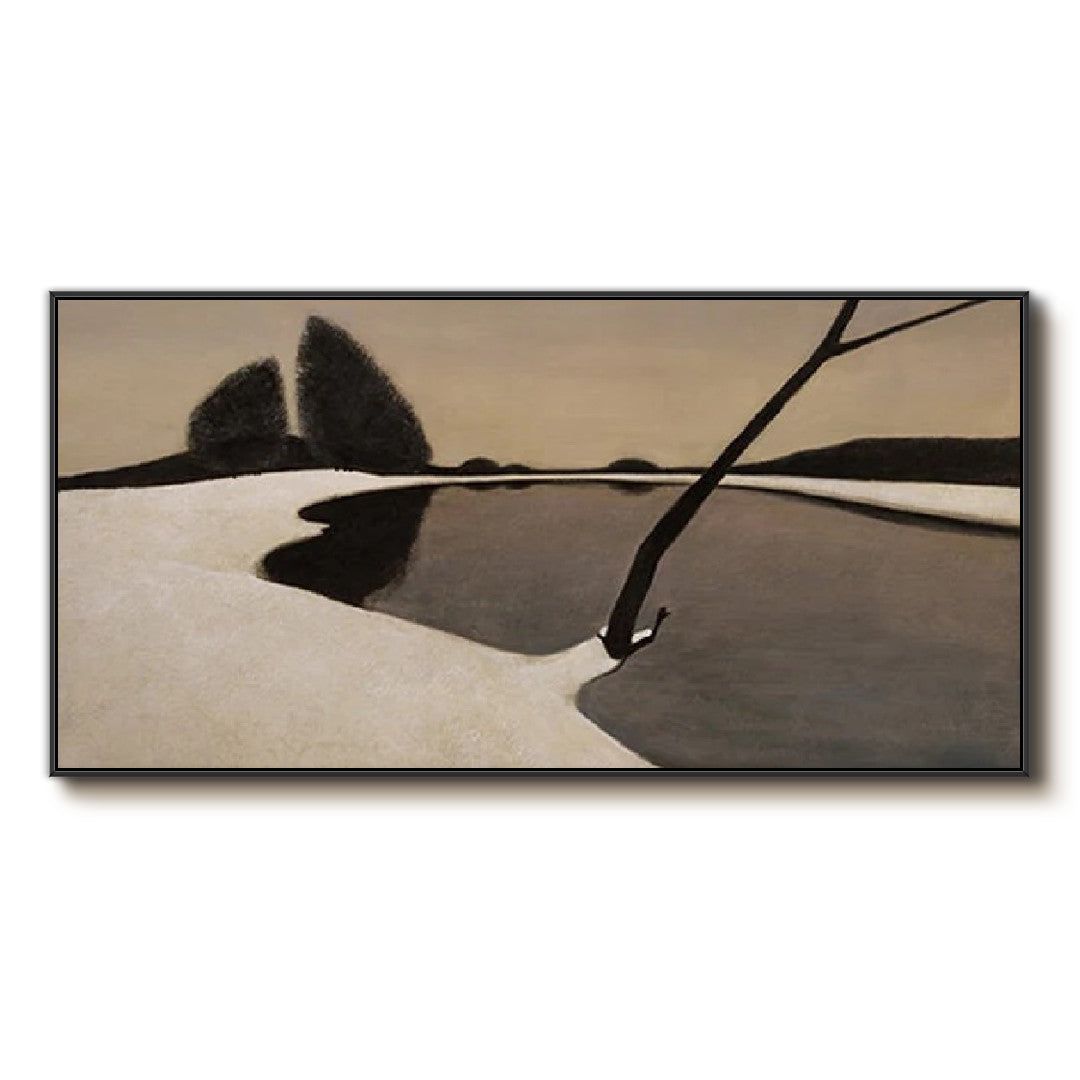 Solitude in Monochrome - Wabi Sabi Geometric Abstract Lake Wall Art