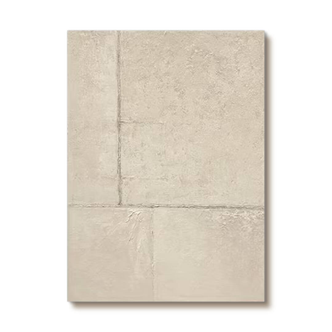 Linen Grid - Beige Minimalist Geometric Canvas Art