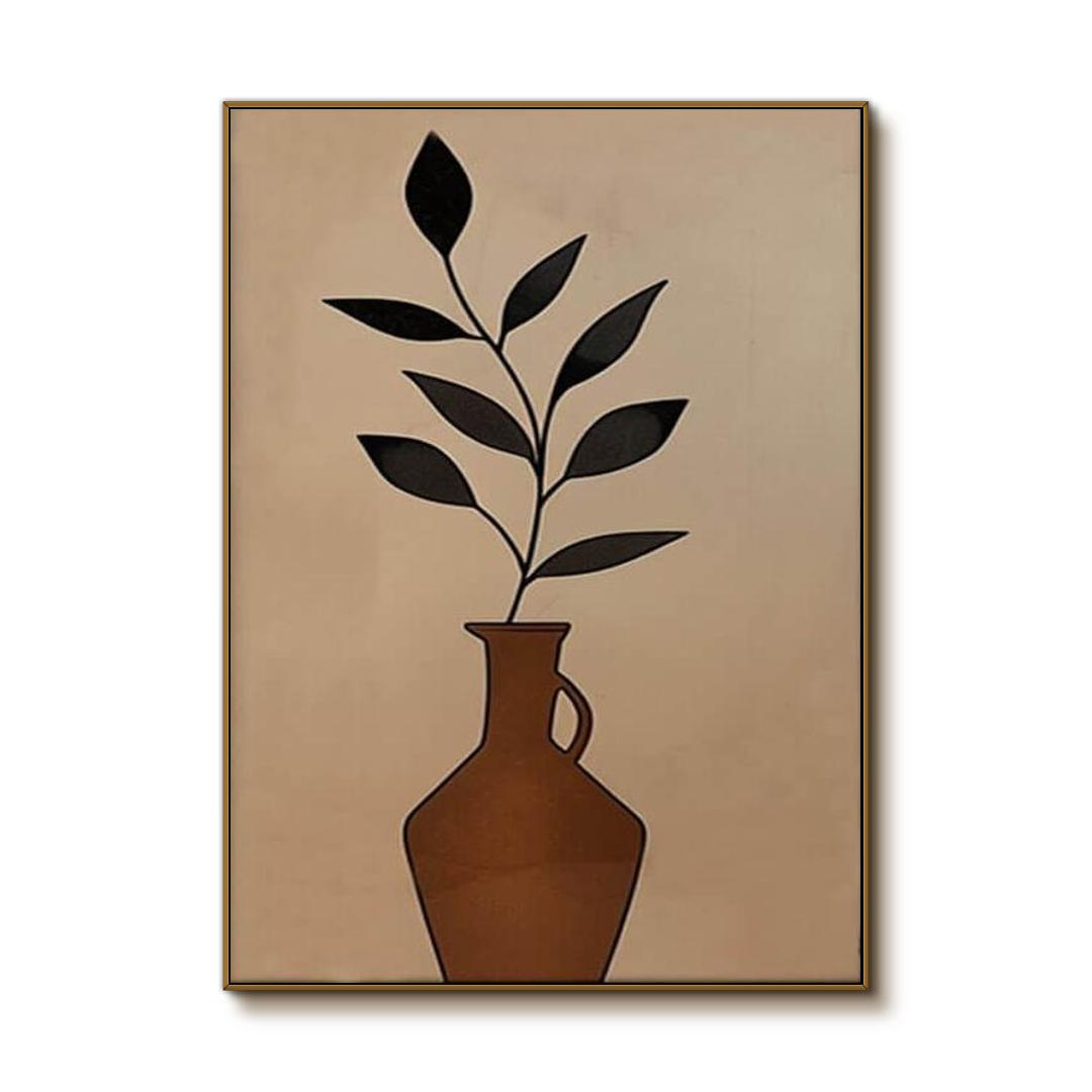Vase with Leaves - Minimalist Abstract Wall Art Painting