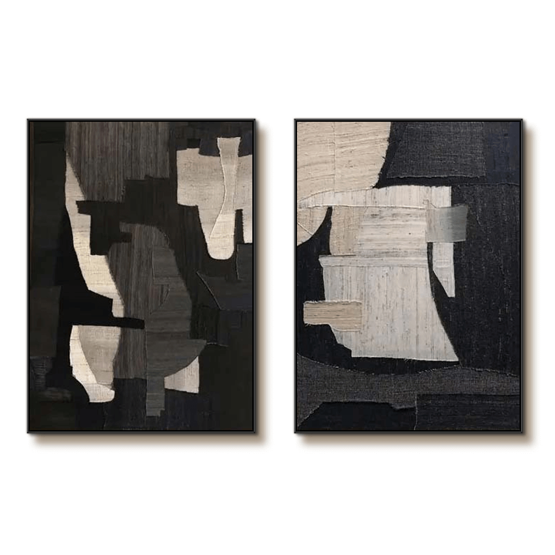 Broken Window - Black and White Abstract Canvas Art Set of 2