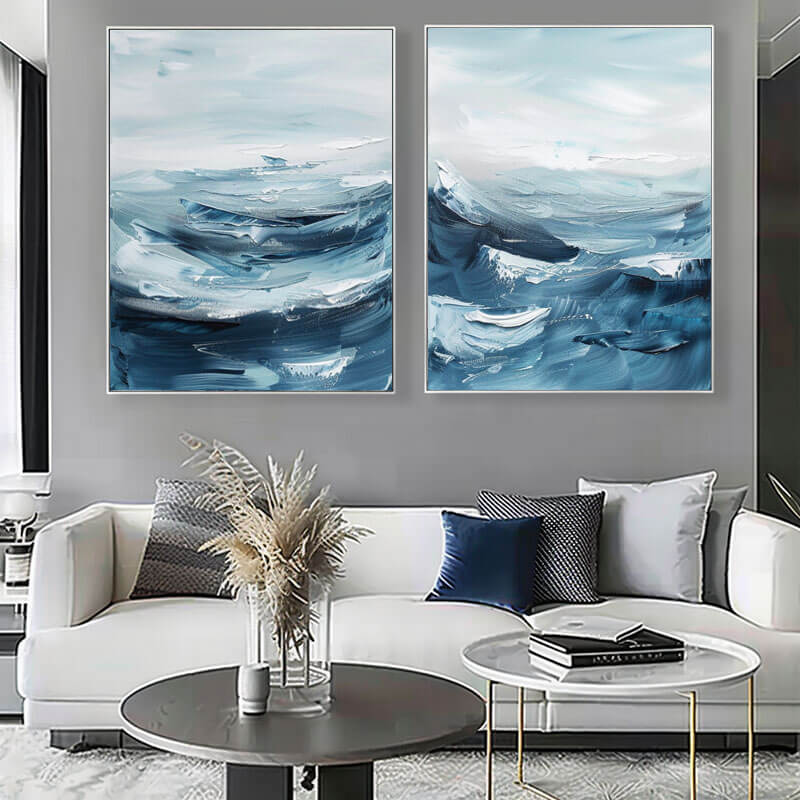 Choppy Waters I - Original Abstract Canvas Art Set of 2