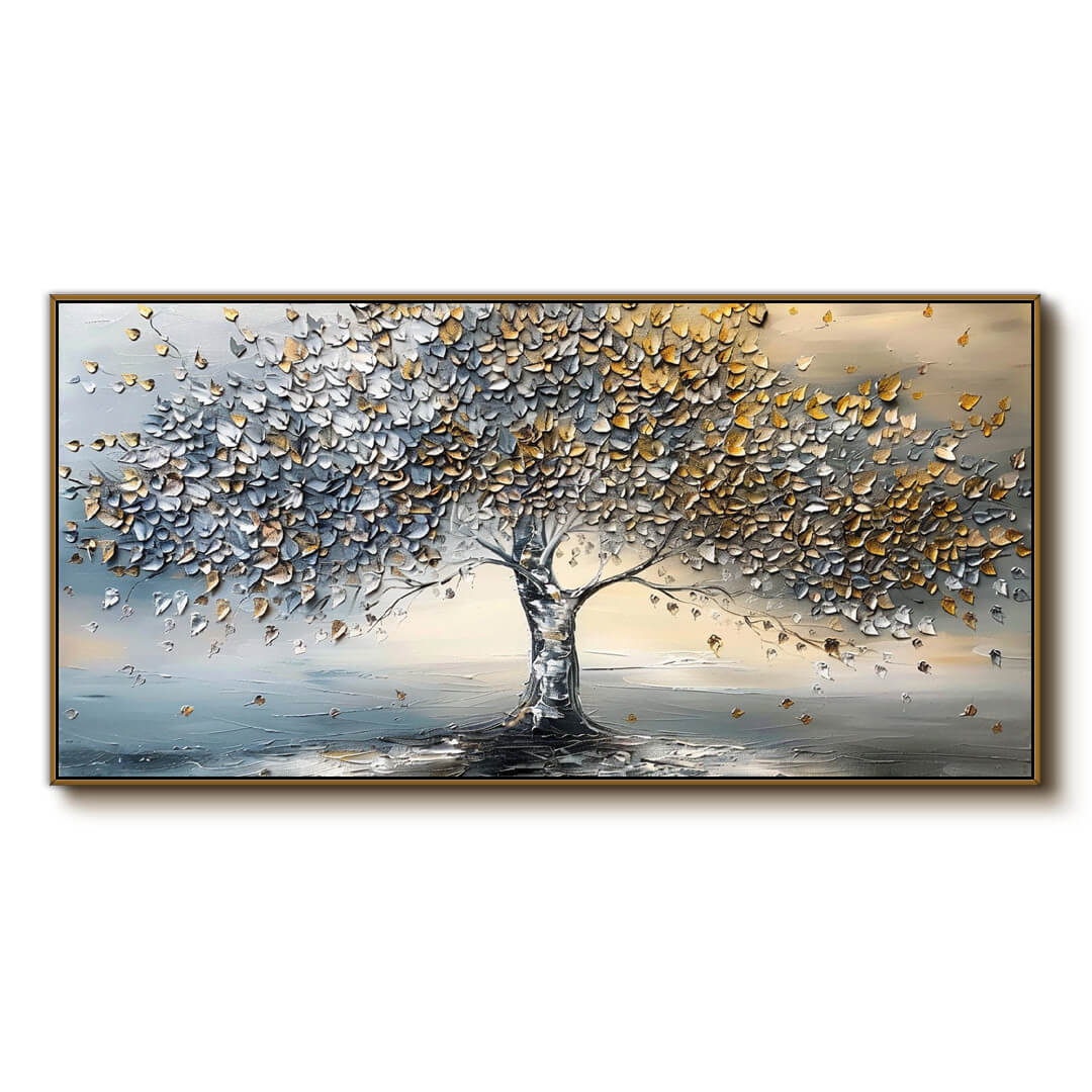Golden Harvest Tree - Modern Textured Wall Art Painting