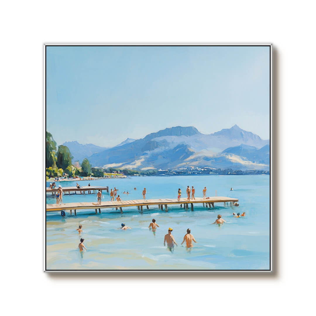Into East Lake - Modern Blue Canvas Art Painting