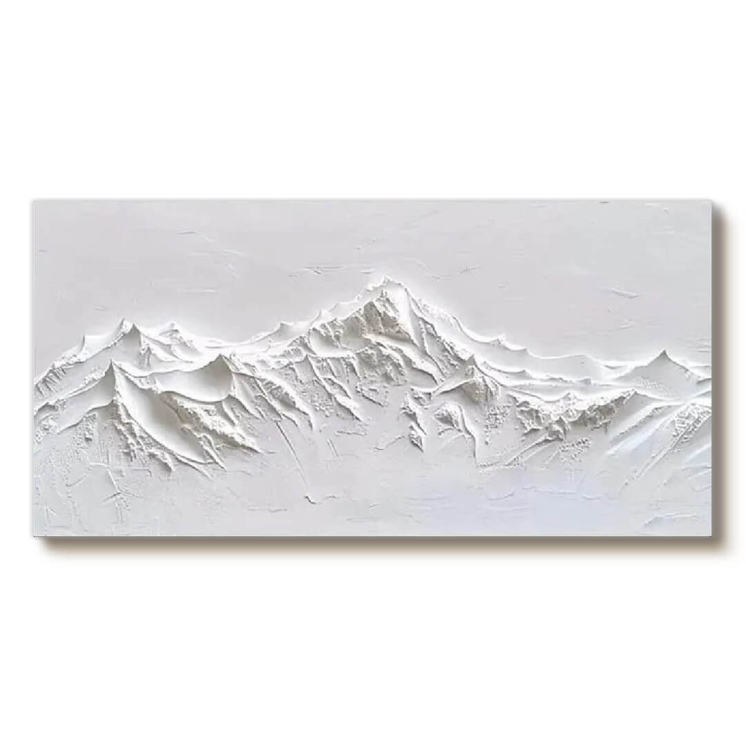 Silent White Ridges - Minimalist White Mountain Texture Painting