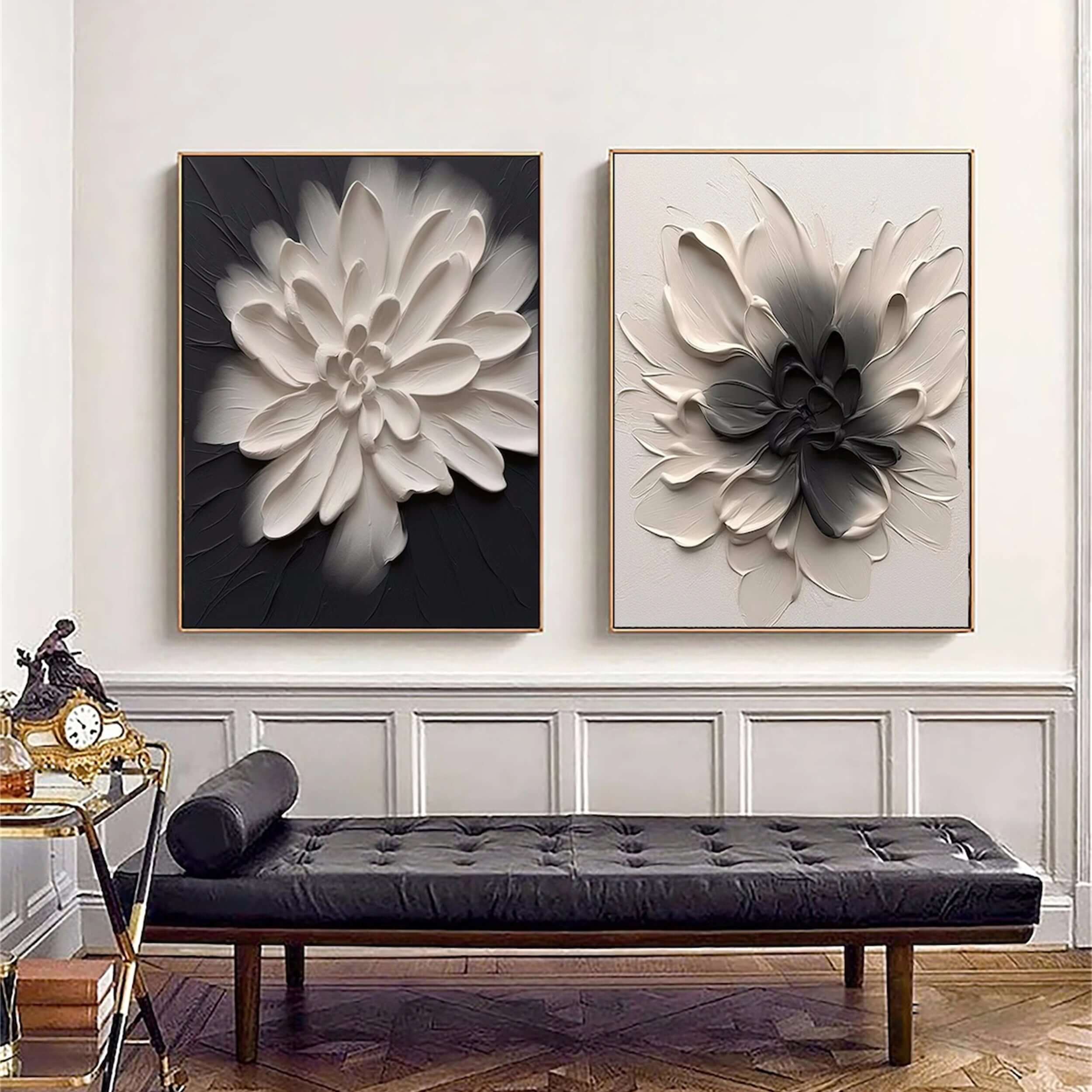 Floral Shadows - Textured Floral Wall Art in Black and White