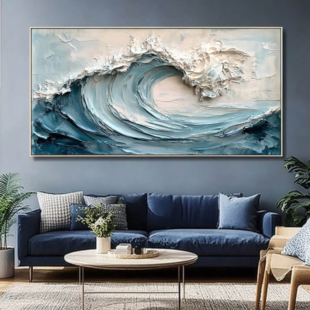 Waves are Coming - Textured Panoramic Wall Art Painting