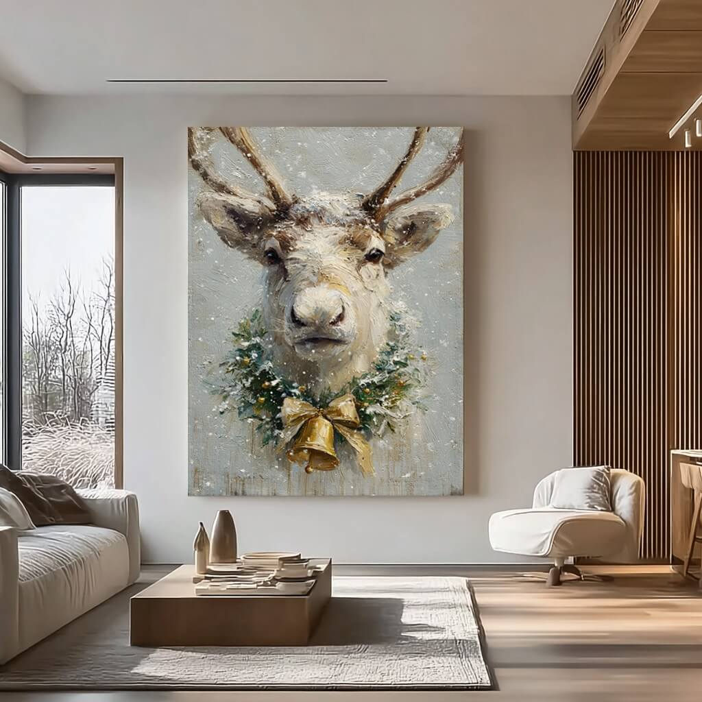 Snowlight Reindeer - Textured Snowy Christmas Animal Wall Art