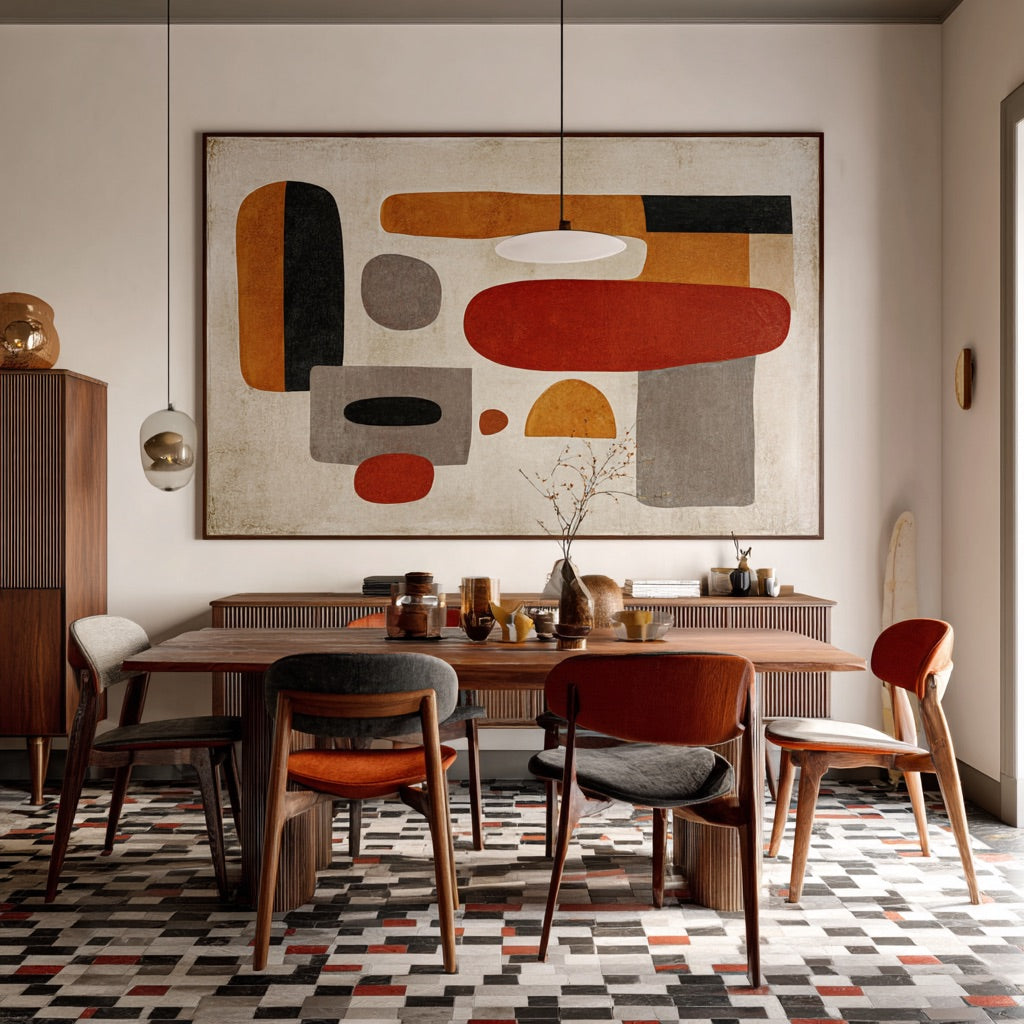Geometric Dialogue - Modern Abstract Earth Tone Geometric Wall Art
