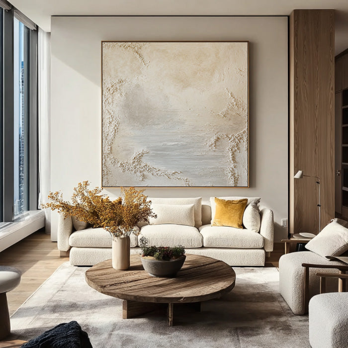 Cream and Caramel - Hand Painted Cream Texture Abstract Wall Art