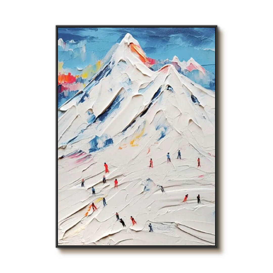 Swift Figures on Snow - Colorful Winter Landscape Textured Painting