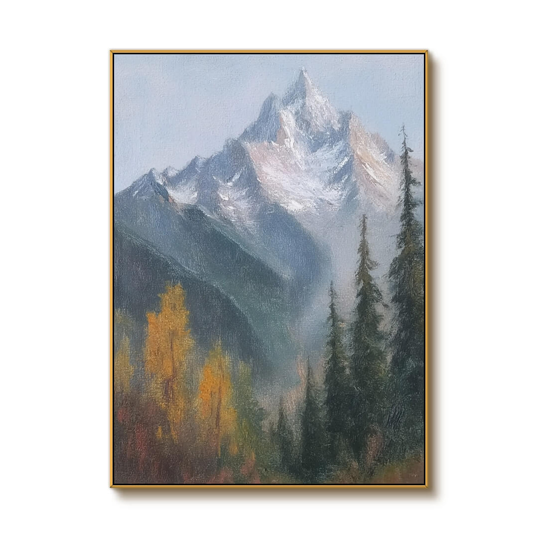 Misty Mountain Ridge - Large Modern Autumn Forest Snow Peak Wall Art