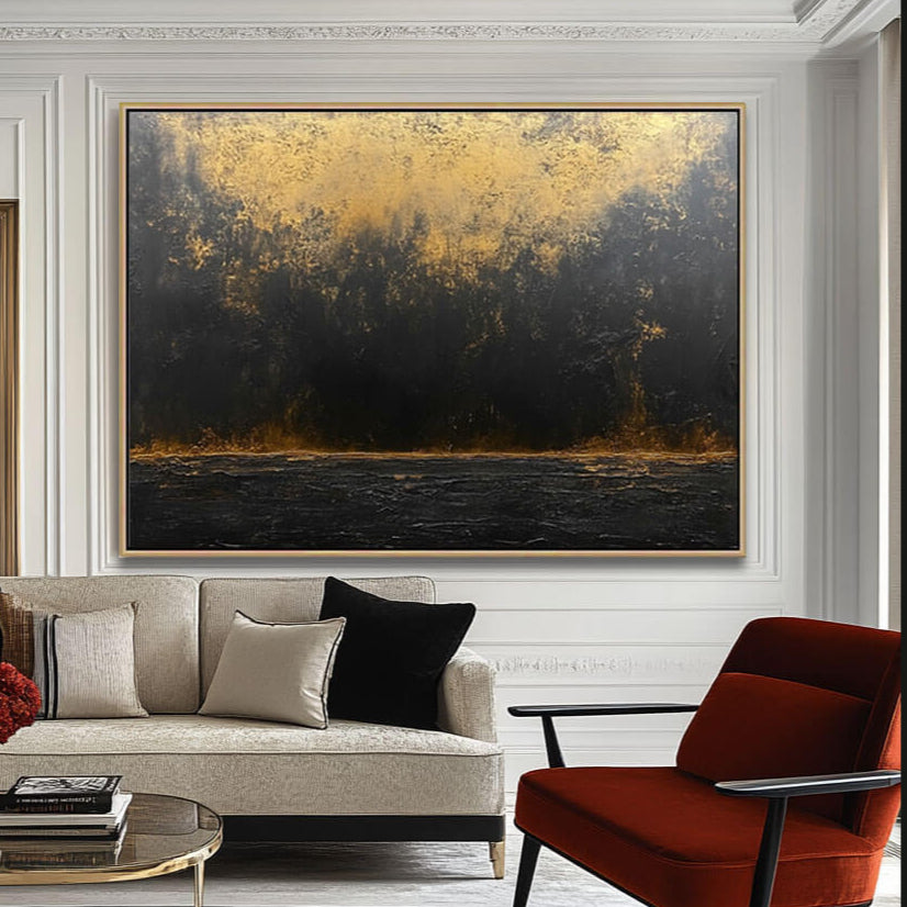 Lava - Black and Gold Abstract Wall Art Painting