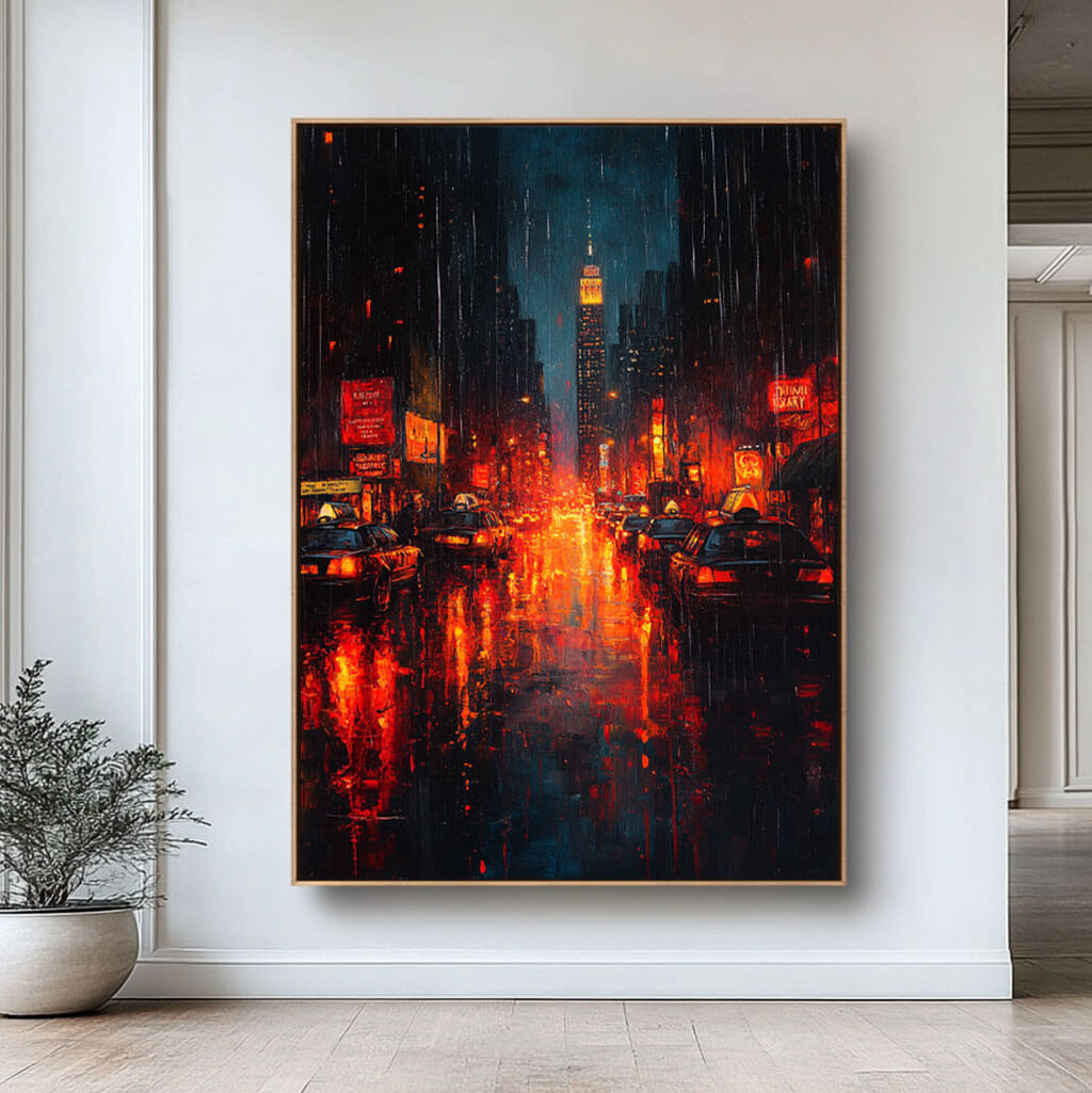 Rainy Night - Cityscape Abstract Wall Art Painting