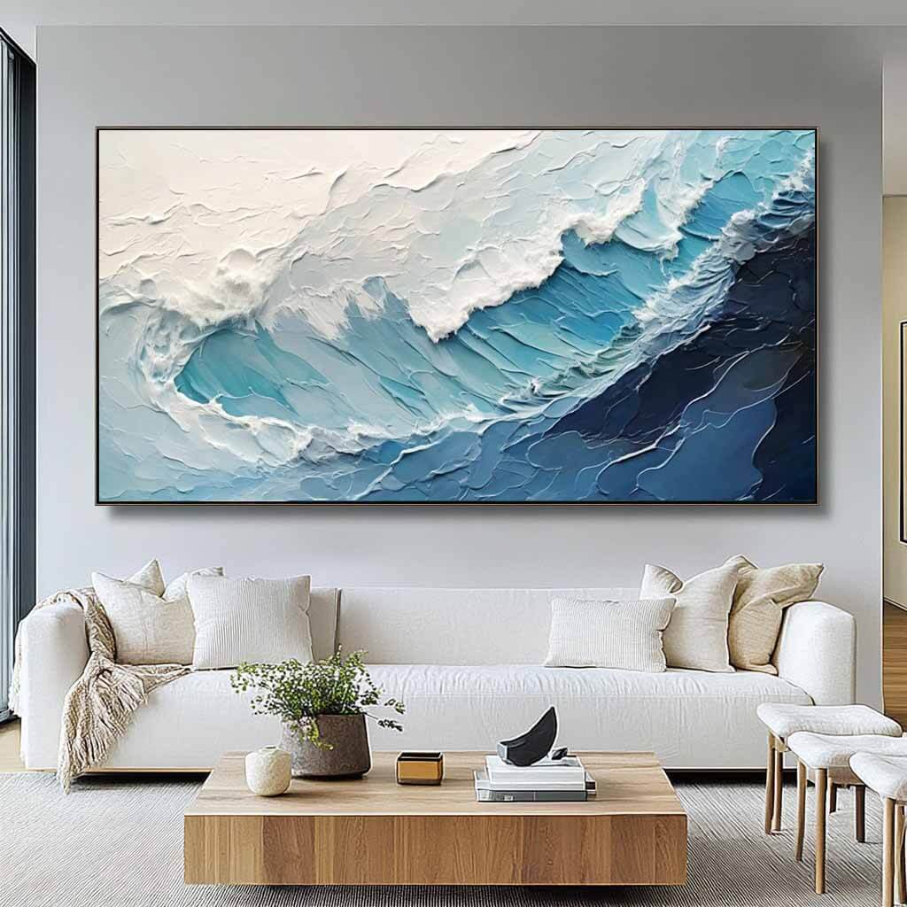 Aqua Falls - Large Textured Seascape Wall Art Painting