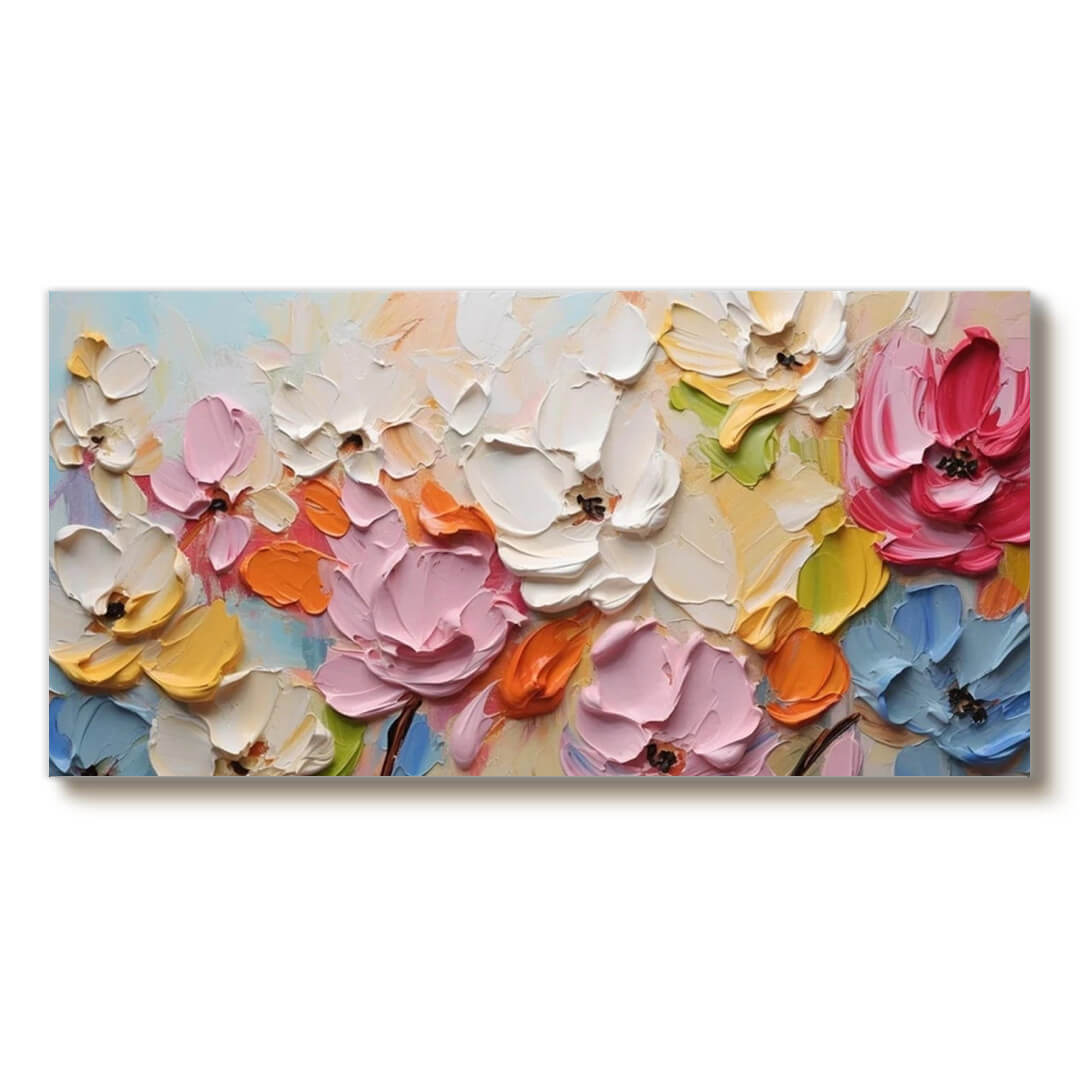 Hues in Bloom - Textured Colorful Floral Canvas Art