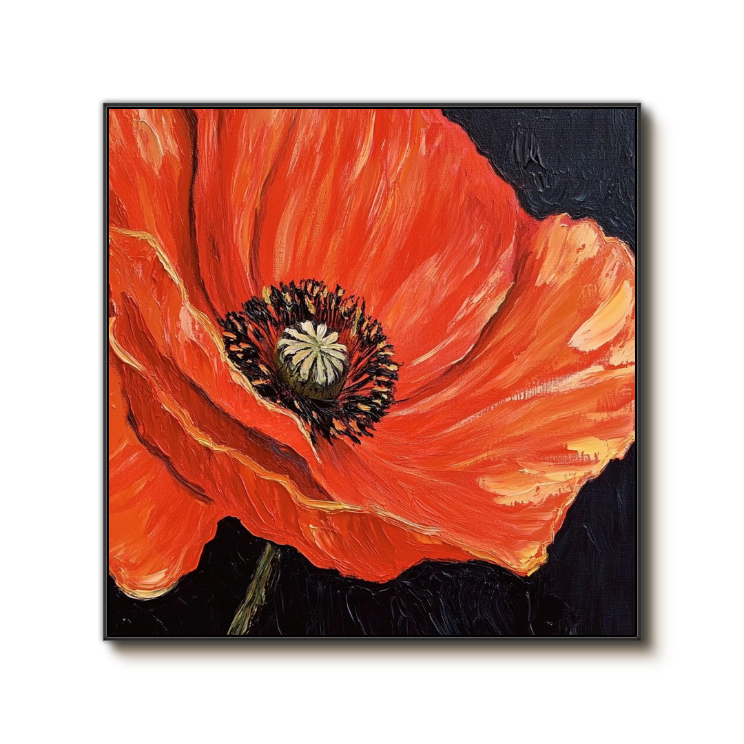 Night Spark - Large Black Red Contrast Floral Wall Art