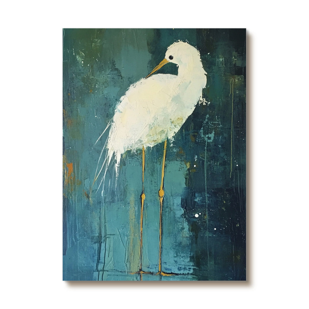 Light of the Marsh - Large White Heron Abstract Landscape Oil Painting