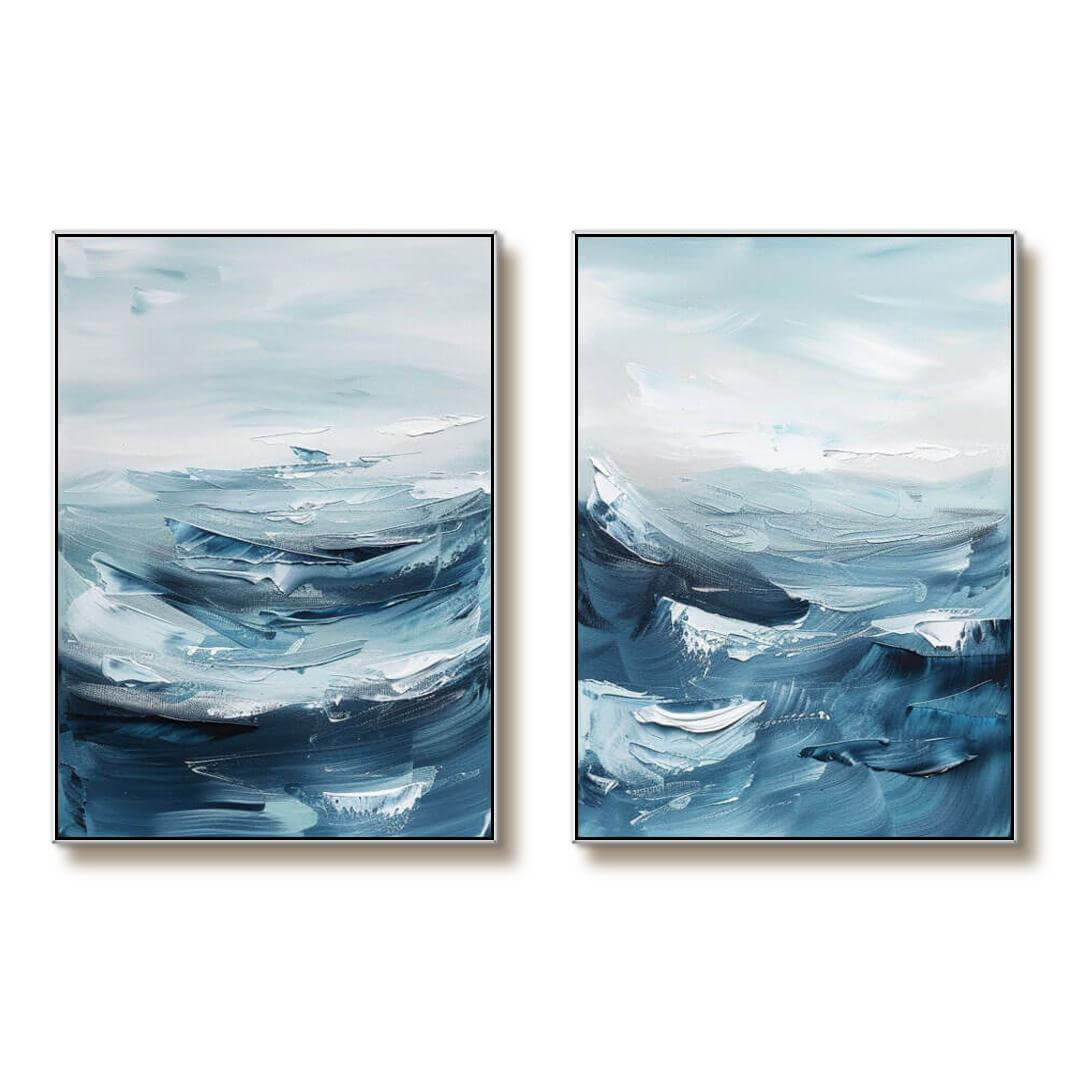 Choppy Waters I - Original Abstract Canvas Art Set of 2