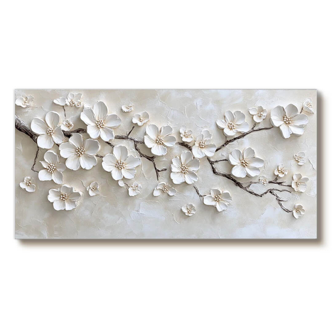 Pure Petals - Textured White Floral Canvas Art