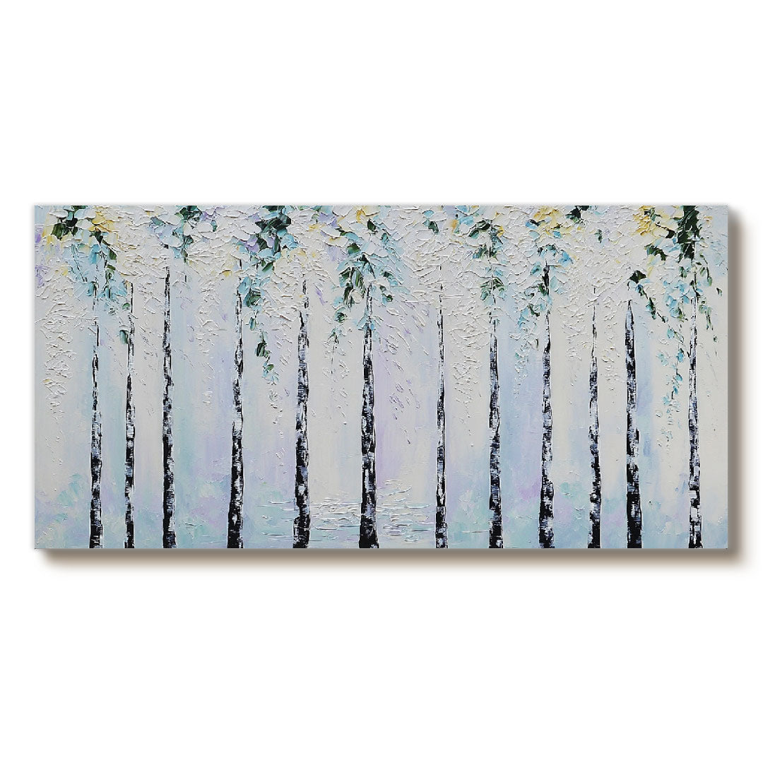 Elegy of the Birch Grove - Modern Impasto Abstract Birch Forest Wall Art