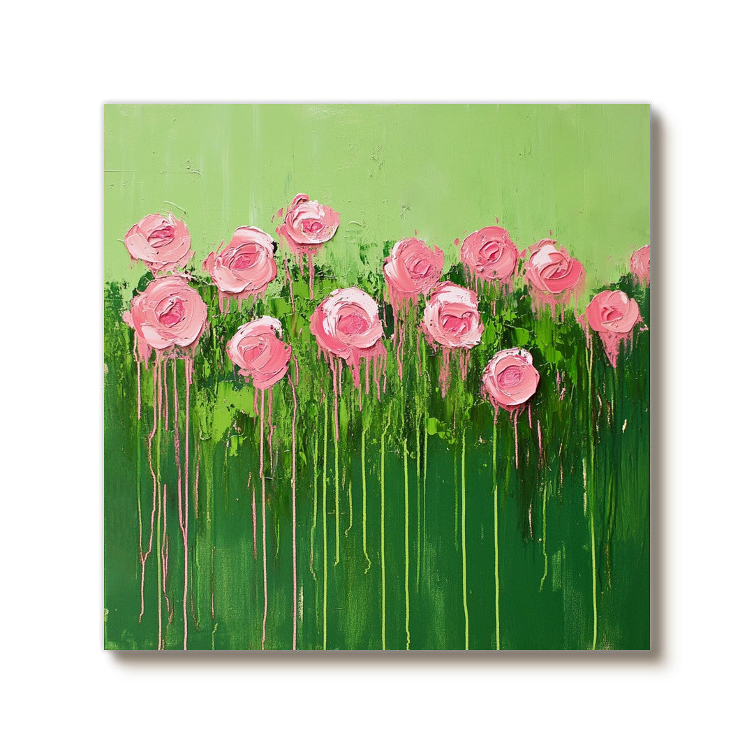 Spring Garden - Modern Impasto Drip Pink Rose Wall Art