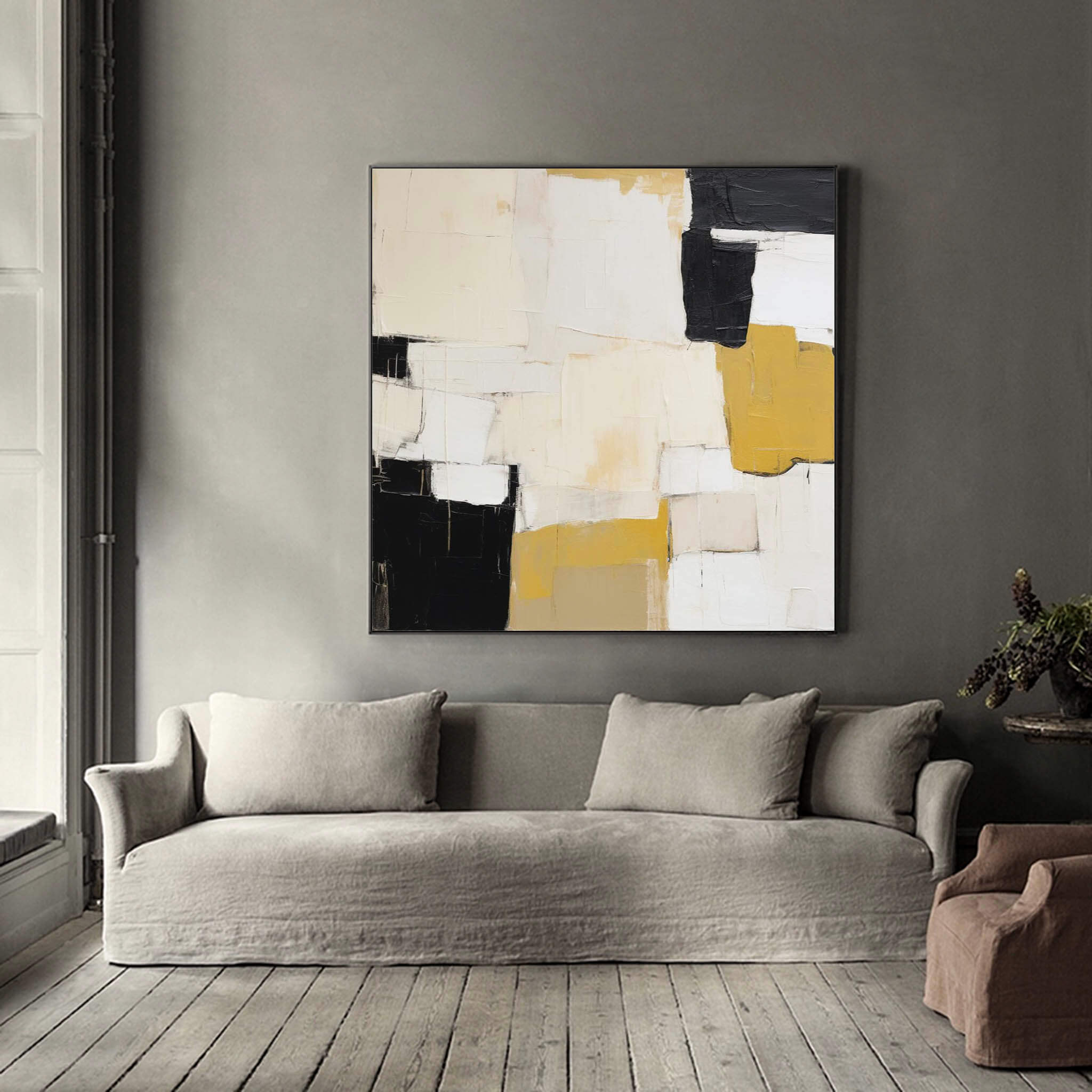 Shape - Black and Yellow Abstract Art Painting