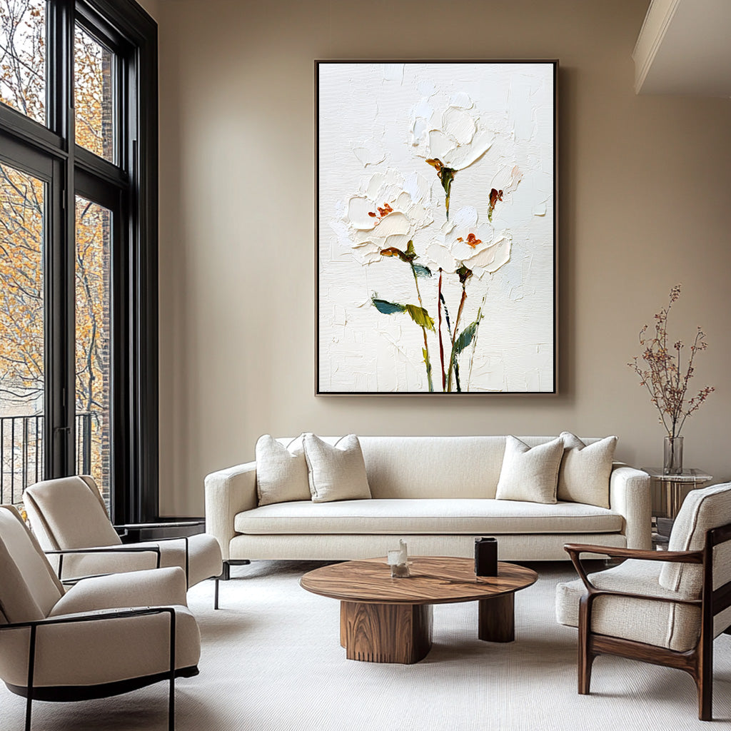 White Whispers - Cream Minimalist Canvas Wall