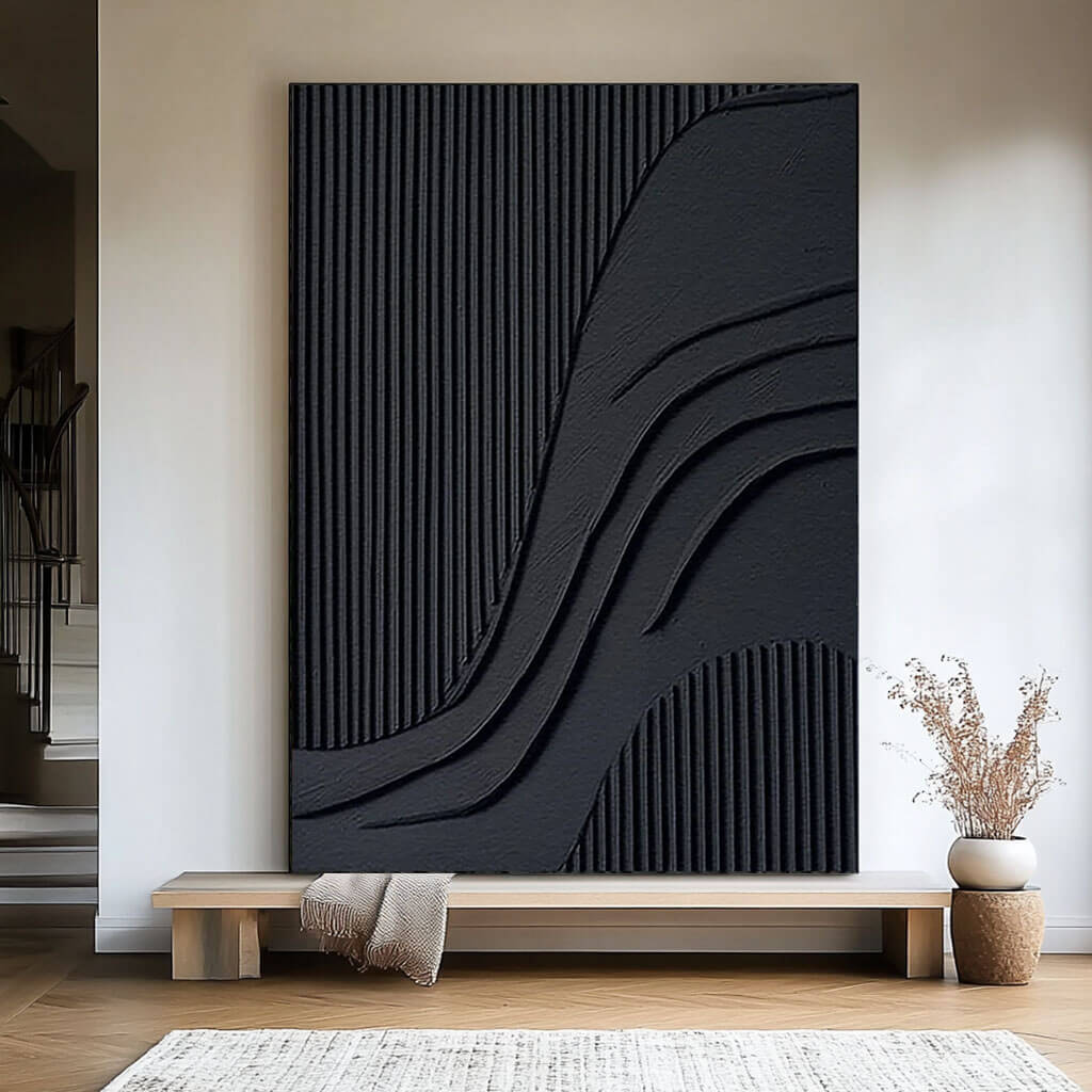 Geometric Nocturne - Large Minimalist Textured Wall Art