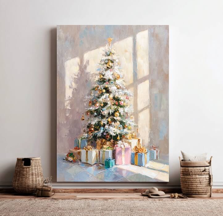 Morning of Christmas - Hand-Painted Christmas Tree Oil Painting