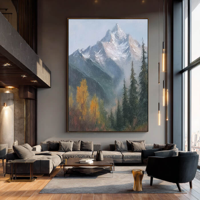 Misty Mountain Ridge - Large Modern Autumn Forest Snow Peak Wall Art