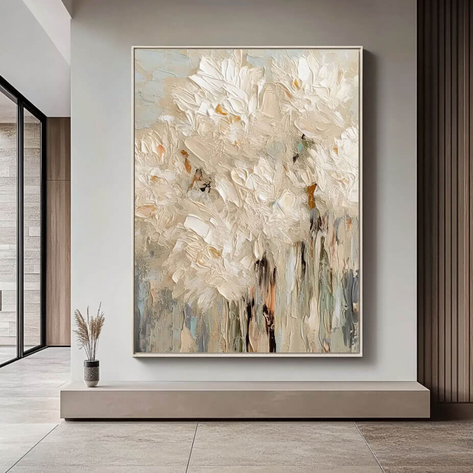 Ivory Garden - Textured Floral Art Painting