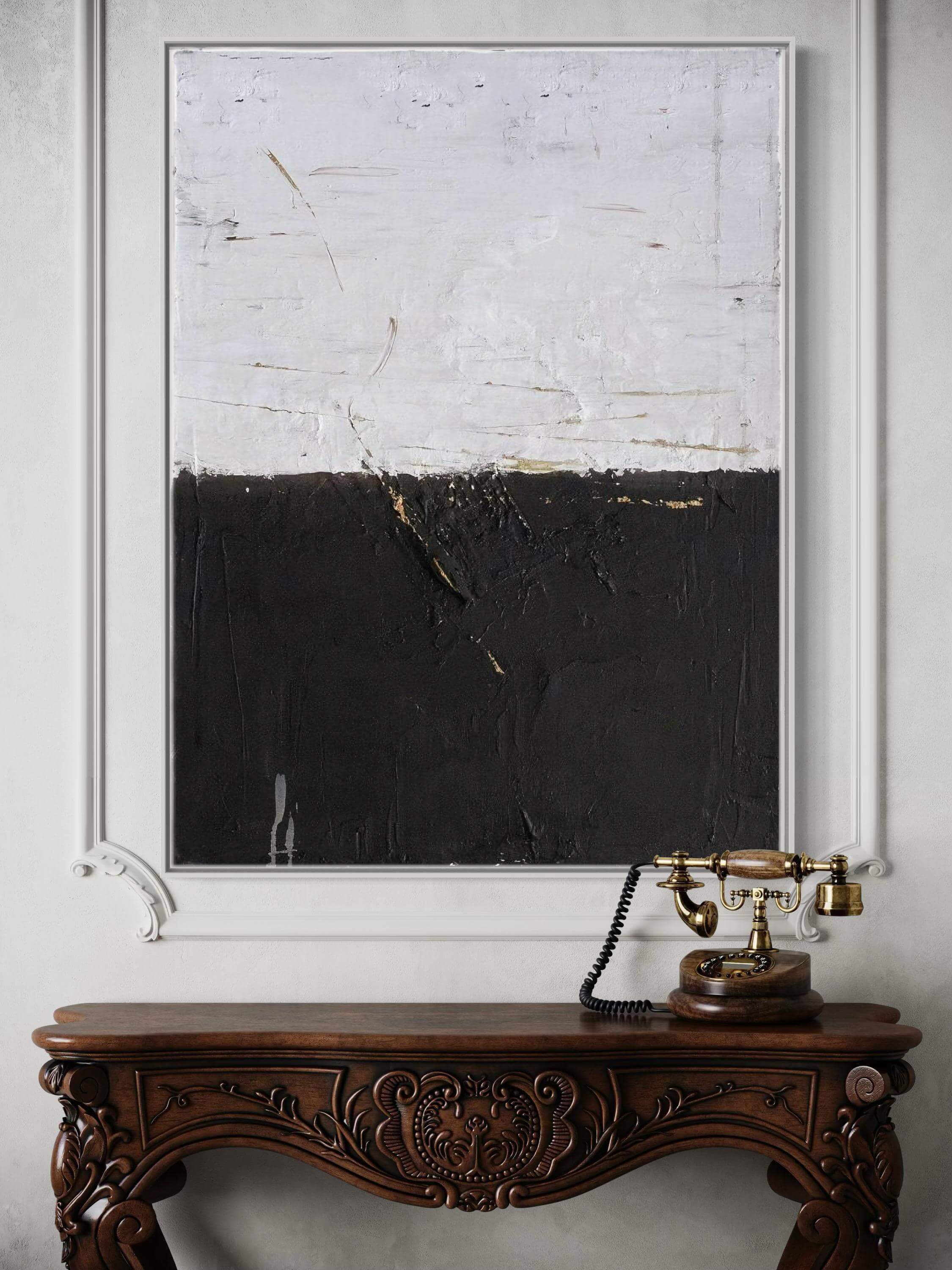 The Midnight Partition - Large Black and White Abstract Textured Wall Art