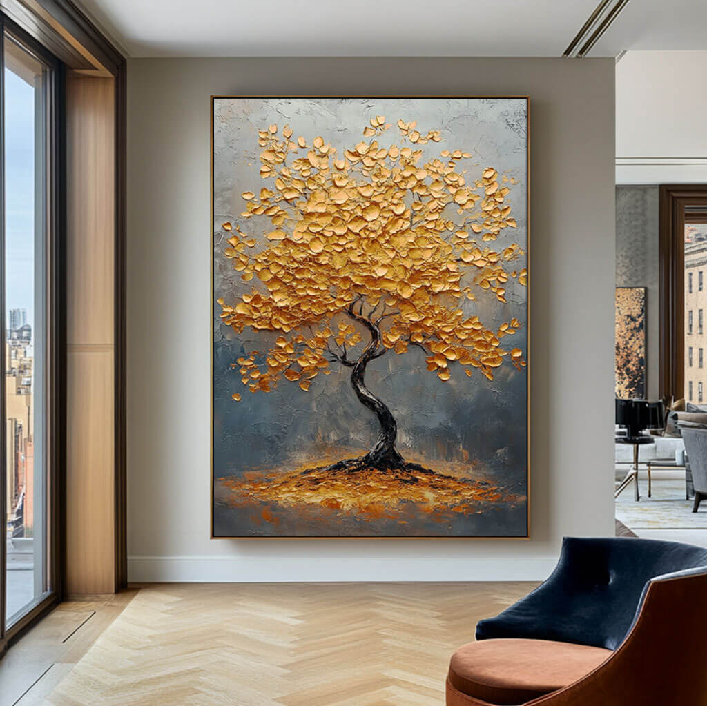 Rooted in Gold - Textured Abstract Tree Painting