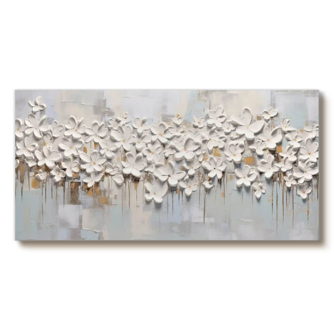Woven in Bloom - White Floral Textured Wall Art