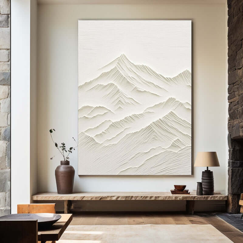 Mute Summits - Minimalist White Textured Mountain Wall Art