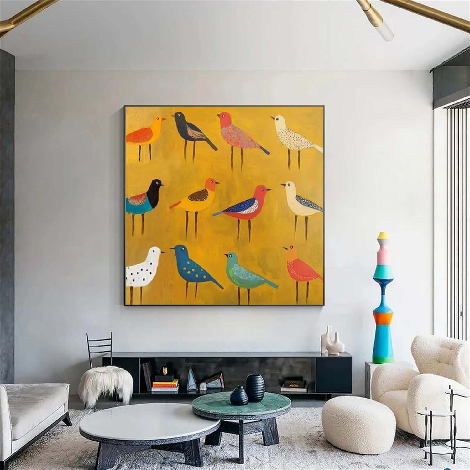 Birds on Yellow - Modern Yellow Bird Art Painting