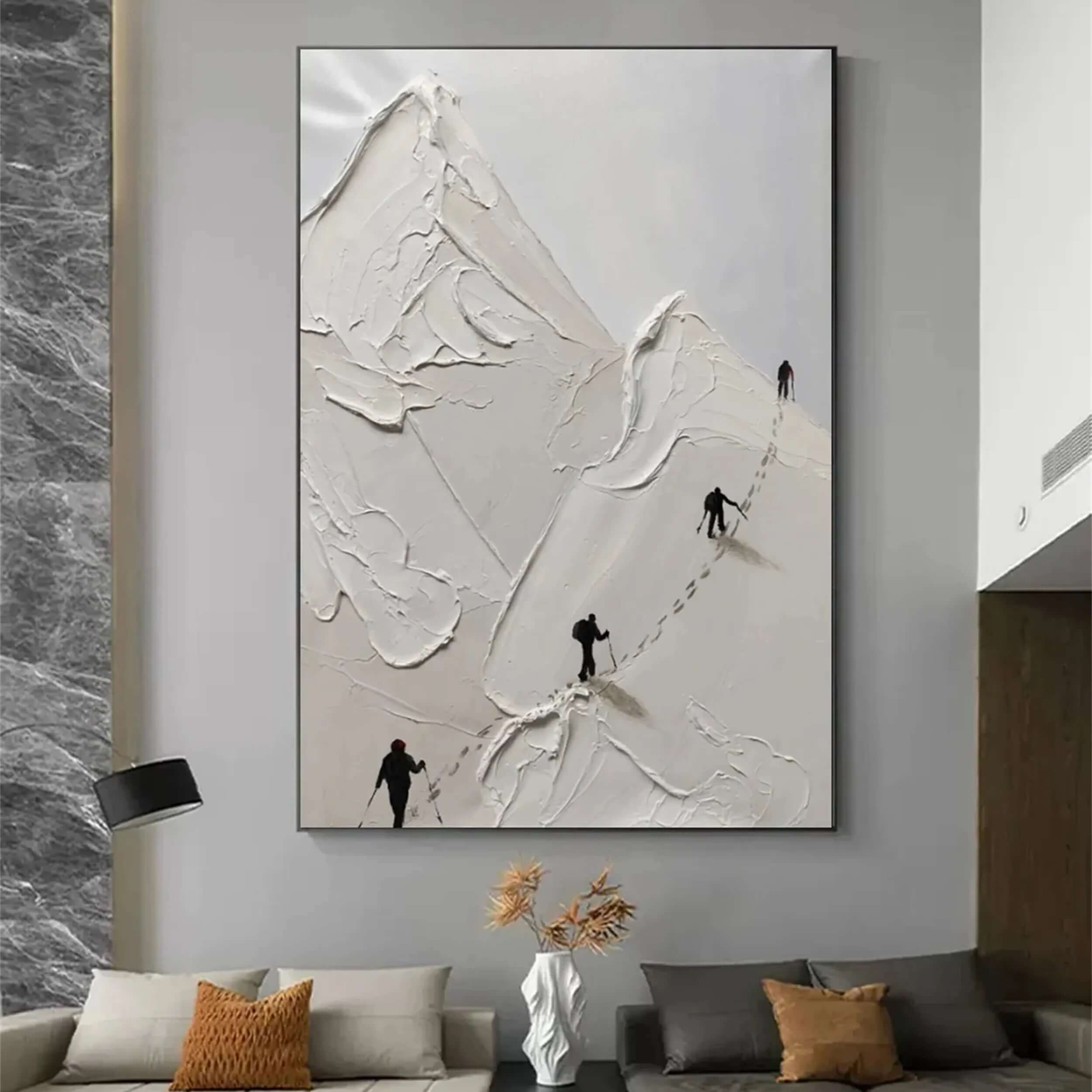 Climb Beyond - Abstract White Snowy Peak Painting