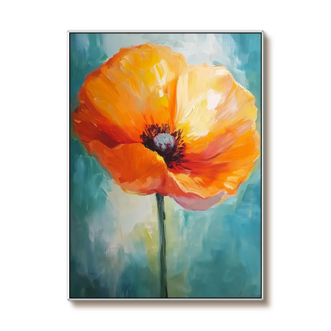 Flower Soul on Teal - Large Modern Floral Decor Canvas Art