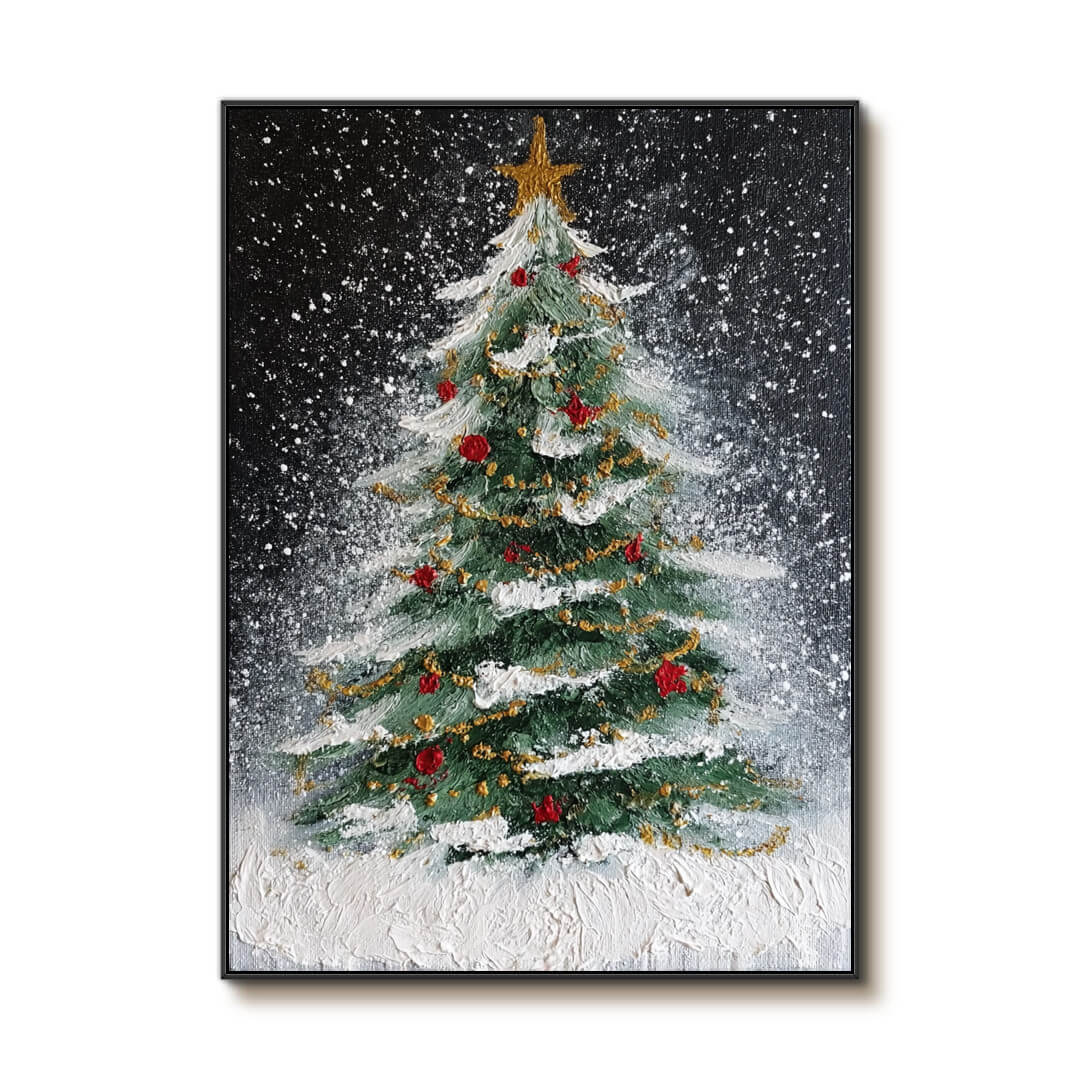 Starry Night Tree - Textured Christmas Tree Canvas Art
