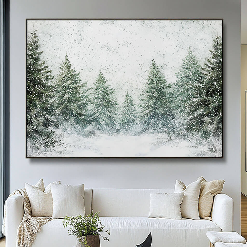 Snow Covered Pine Trees - Large Green and White Wall Art