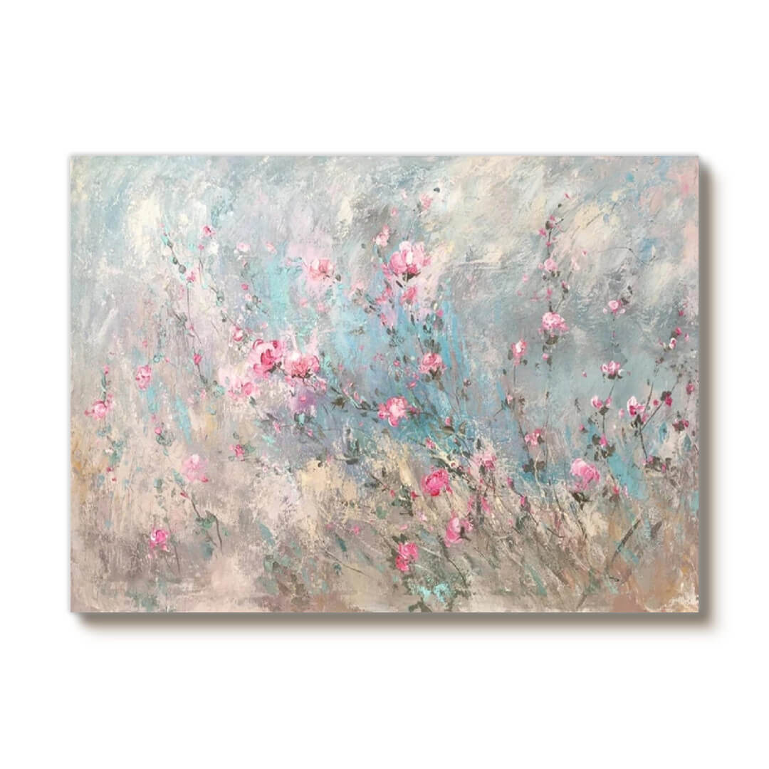 Wind-Swept Blossoms - Impressionist Pink Flower Canvas Art